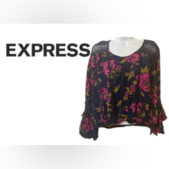 Express Tops - 🔥 Express fashion • Navy and fuchsia banded peasant top